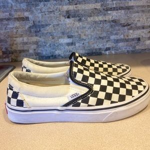 checkered black & white slip on vans